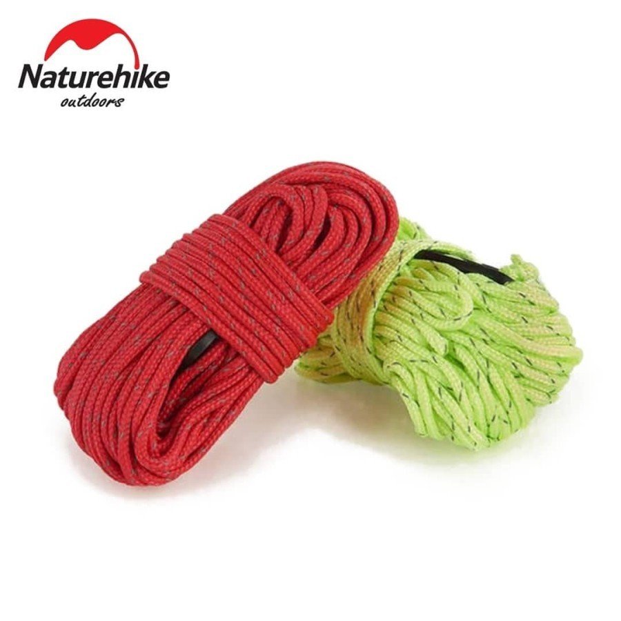 Reflective tent rope 4mm x 4m Naturehike NH15A001-G terbuat dari bahan nylon dan tersedia di warna merah dan hijau. Dapat digunakan untuk tenda, kanopi maupun daily use karena kuat dan menyala saat di tempat gelap. Anda bisa mendapatkan produk ini di Erjee Camping Store Bali.