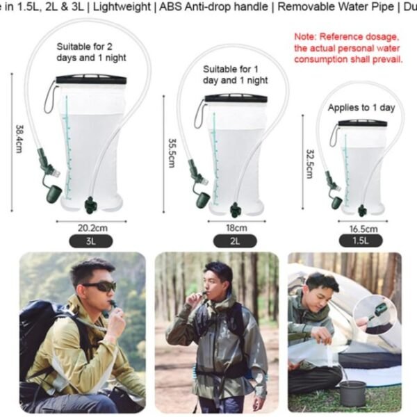 TPU water bag Naturehike CNK2450CF011 terbuat dari bahan TPU dan EVA dan tersedia di tiga ukuran yaitu 1,5 liter, 2 liter, dan 3 liter. Produk yang ringan, tipis, mudah untuk dibersihkan, foldable dan portable sehingga mudah untuk dibawa kemana-mana. Anda bisa mendapatkan water bag ini di Erjee Camping Store Bali.