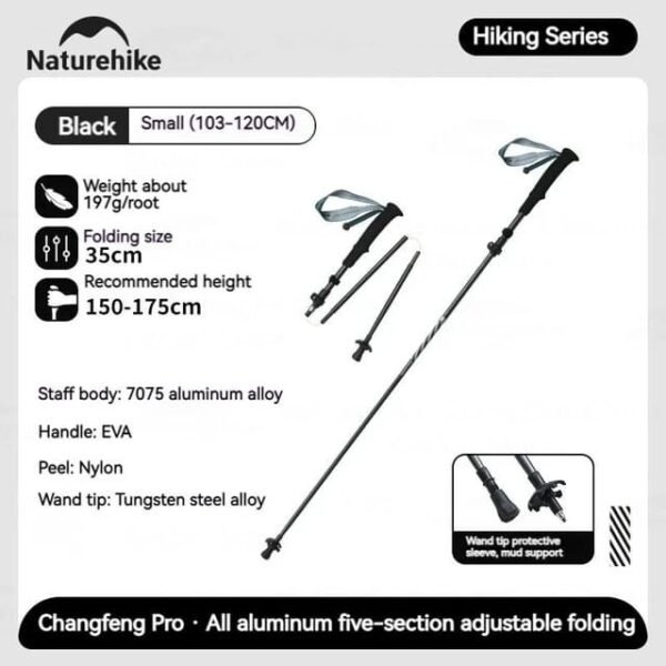 Trekking pole 5 section Naturehike CNK2450DS013 terbuat dari bahan aluminium alloy yang kuat, dilengkapi dengan strap dan hands free. Anda bisa mendapatkan treking pole ini di Erjee Camping Store, camping gear in Bali.