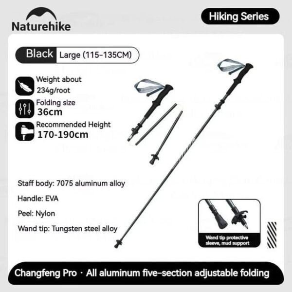 Trekking pole 5 section Naturehike CNK2450DS013 terbuat dari bahan aluminium alloy yang kuat, dilengkapi dengan strap dan hands free. Anda bisa mendapatkan treking pole ini di Erjee Camping Store, camping gear in Bali.