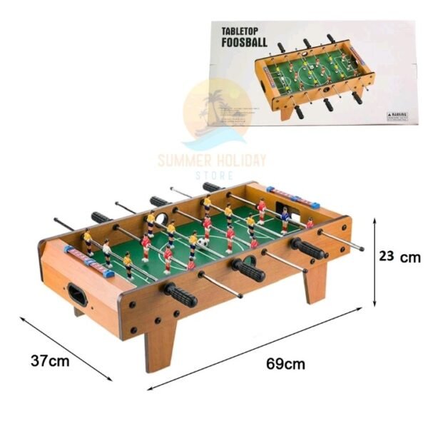 Tabletop soccer game included with one football table, 6 pcs handles with 18 players and 2 pcs balls. You can get this product in Erjee Camping Store, camping gear in Bali.