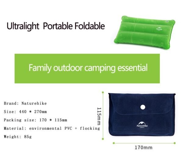 Rectangular shape inflatable pillow Naturehike NH18F018-Z memiliki tekstur yang lembut, ringan dan ukuran yang compact, mudah untuk disimpan dan dibawa sehingga nyaman digunakan di outdoor. Anda bisa mendapatkan produk ini di Erjee Camping Store Bali.