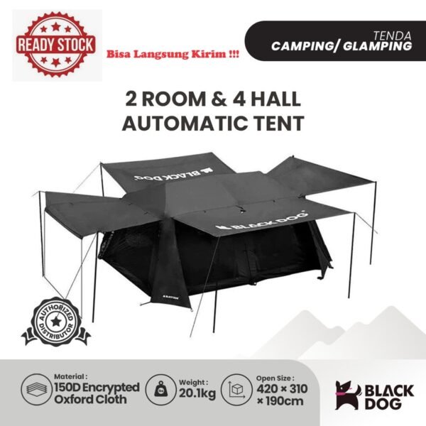 Automatic Blackdog Tent 2.0 Naturehike ini telah dilengkapi dengan UPF50+ yang memiliki dua ruang dan empat pintu ini memiliki sirkulasi udara yang bagus, selain itu tenda ini memiliki kapasitas untuk empat hingga delapan orang. Anda dapat membeli produk ini di Erjee Camping Store.