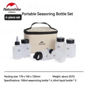 Portable seasoning bottle set Naturehike CNH22CJ043 tersedia di 6in1 dan 8in1, produk ini memudahkan anda dalam menyimpan bumbu-bumbu saat camping, hiking, piknik, maupun kegiatan outdoor lainnya. Anda bisa mendapatkan produk ini di Erjee Camping Store Bali.