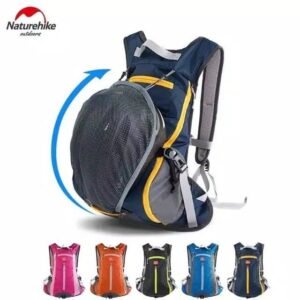 Riding backpack with helmet slip over Naturehike NH15C001-B terbuat dari bahan polymide fibre dan nylon, ringan, desain yang unik cocok digunakan saat bersepeda, storage yang luas sehingga dapat menampung barang, serta tas anti air. Anda bisa mendapatkan produk ini di Erjee Camping Store Bali.