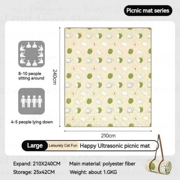 Washable happy ultrasonic mat Naturehike CNK2350WS010 tersedia di motif adventure campion, cat enjoy, dan laisure cat. Memiliki double sided yang dirt resistant dan watter repellent. Tersedia di dua ukuran yaitu medium untuk 5-6 orang dan large untuk 8-10 orang. Mudah karena dibawa karena dilengkapi dengan strap. Anda bisa mendapatkan produk ini di Erjee Camping Store Bali.