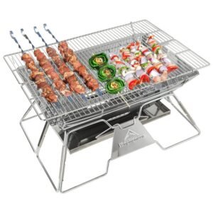 Portable Folding Stainless Steel BBQ Grill Stove Campingmoon terbuat dari bahan stainless steel dan menggunakan isian charcoal. Mempunyai desain yang tipis, tidak mudah rusak, tahan lama serta dapat dilipat sehingga mudah untuk disimpan maupun dibawa. Anda bisa mendapatkan produk ini di Erjee Camping Store, toko alat camping di Bali terlengkap yang menyediakan perlengkapan camping, hiking dan outdoor.