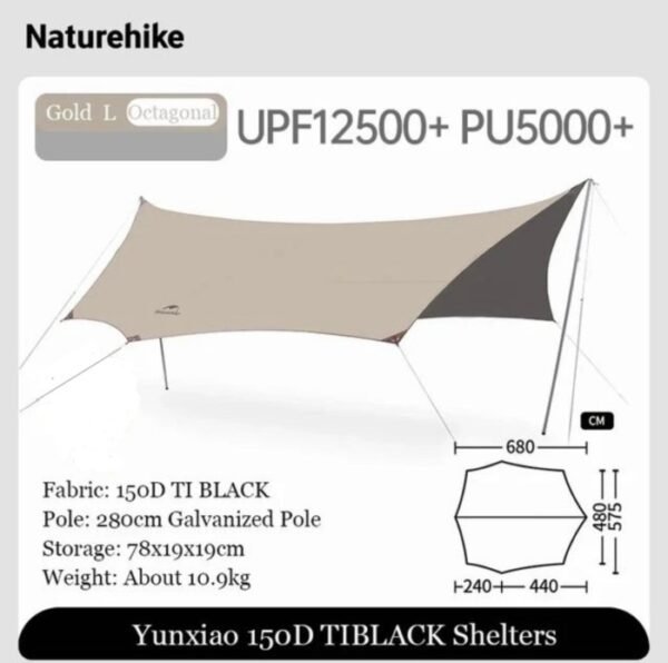 Flysheet Tiblack Shelters Naturehike CS2350WS010 tersedia di dua ukuran yaitu snall untuk kapasitas 12 hingga 14 orang dan large untuk kapasitas 16 hingga 18 orang. Anda bisa mendapatkan flysheet ini di Erjee Camping Store, toko alat camping terlengkap di Bali