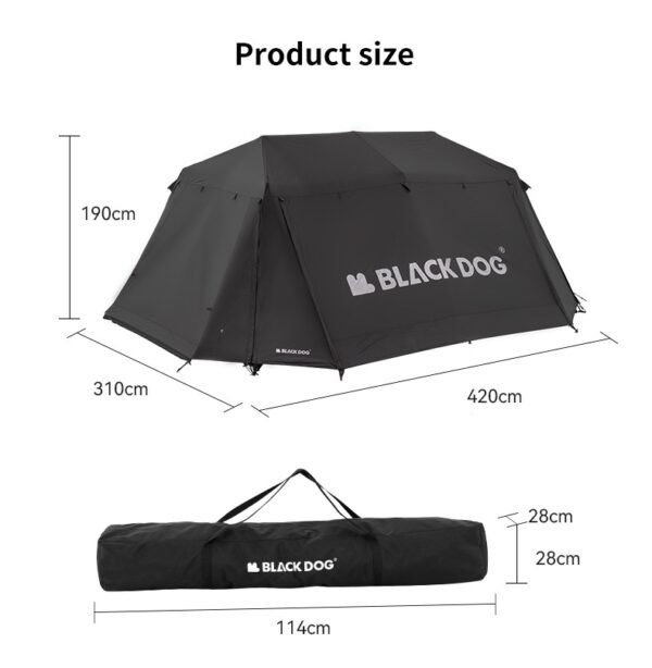 Automatic Blackdog Tent 2.0 Naturehike ini telah dilengkapi dengan UPF50+ yang memiliki dua ruang dan empat pintu ini memiliki sirkulasi udara yang bagus, selain itu tenda ini memiliki kapasitas untuk empat hingga delapan orang. Anda dapat membeli produk ini di Erjee Camping Store.