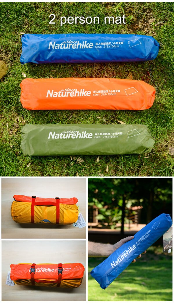 Camping tent mat 150 x 215 cm Naturehike NH15D004 -X terdapat enam lubang untuk tali maupun nail ground dan dapat digunakan sebagai alas maupun atap. Anda bisa mendapatkan produk ini di Erjee Camping Store Bali, camping gear in Bali.