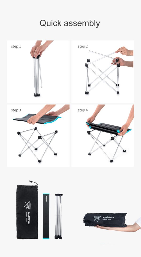 FT08 folding table naturehike terbuat dari bahan aluminium alloy. Tersedia dua ukuran kecil dan besar. Meja lipat sudah dilengkapi dengan storage bag. Meja lipat ini riangan, kuat dan anti karat. Meja yang ringan ini mudah untuk di lepas pasang dan mempunyai ukuran yang compact serta dapat menapong beban hingga 20kg. Anda bisa mendapatkan meja lipat ini di Erjee Camping Store, toko alat camping terlengkap di Bali.