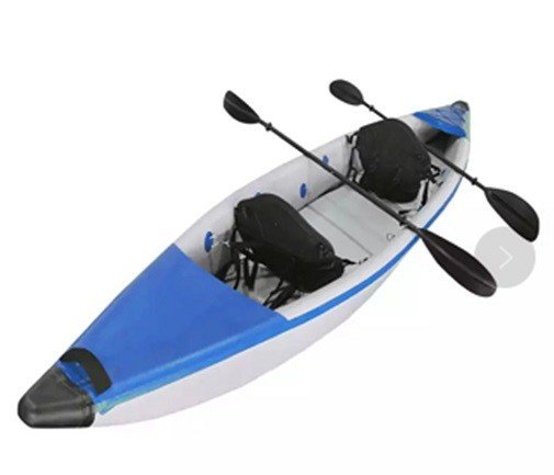 Canoe for 2 Person included with paddle, blufein seats, pump, repairing kit, carrying bag, air seats and fin. Anda bisa mendapatkan kayak untuk dua orang ini di Erjee Camping Store, camping gear in Bali.