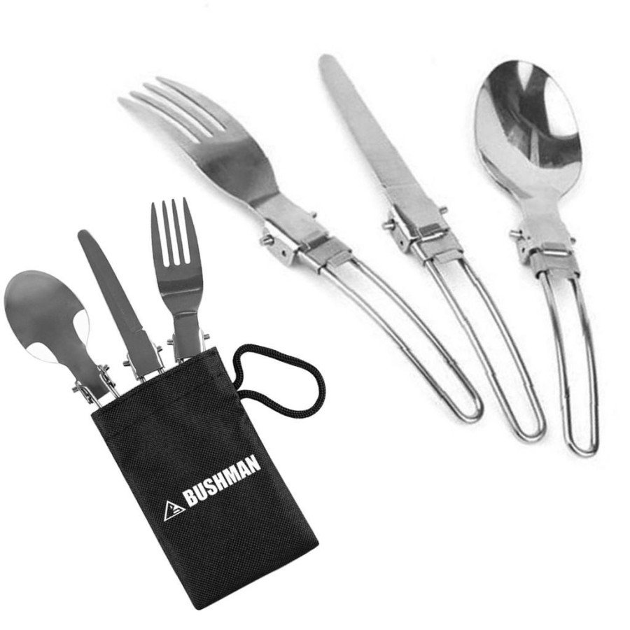 Cutlery set 3in1 stainless steel dilengkapi dengan sendok lipat, garpu lipat dan pisau lipat. Cocok digunakan untuk camping dan hiking karena ukuran yang kecil mudah disimpan dan dibawa kemana-mana. Anda bisa mendapatkan cutlery set ini di Erjee Camping Store, toko alat camping terlengkap di Bali.