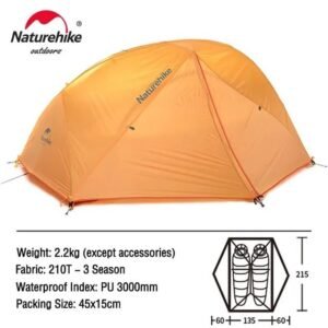 Tenda Star River Ultralight NH17T012-T Naturehike tersedia di warna orange. Tenda ini mempunyai kapasitas untuk dua orang dan telah dilengkapi dengan fitu anti-wind dan waterproof, selain itu tenda ini juga memiliki dua tiang dengan bentuk Y sehingga mudah dan cepat dalam memasang tenda. Anda dapat membeli tenda ini di Erjee Camping Store yang menyediakan pertalatan outdoor di Bali.