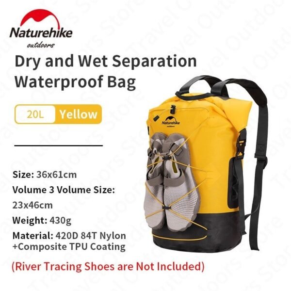 TB03 waterproof drybag Naturehike NH21FSB04 terbuat dari bahan nylon dan TPU coating, ringan, kuat, tidak mudah sobek dan mudah untuk dibersihkan. Cocok digunakan saat kegiatan outdoor karena melindungi barang anda dari air dan tahan basah. Dilengkapi dengan strap bagian depan yang bisa digunakan untuk tempat sepatu. Anda bisa mendapatkan drybag naturehike di Erjee Camping Store Bli.