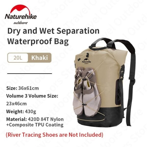 TB03 waterproof drybag Naturehike NH21FSB04 terbuat dari bahan nylon dan TPU coating, ringan, kuat, tidak mudah sobek dan mudah untuk dibersihkan. Cocok digunakan saat kegiatan outdoor karena melindungi barang anda dari air dan tahan basah. Dilengkapi dengan strap bagian depan yang bisa digunakan untuk tempat sepatu. Anda bisa mendapatkan drybag naturehike di Erjee Camping Store Bli.