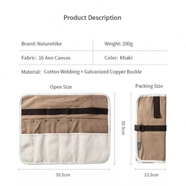 Canvas tableware storage bag Naturehike NH19PJ085, kuat, anti-tear serta tebal, cocok digunakan sebagai tempat peralatan masak serta dapat digulung sehingga menghemat ruang. Dapat digunakan untuk camping, hiking, serta piknik. Anda bisa mendapatkan produk ini di Erjee Camping Store Bali.