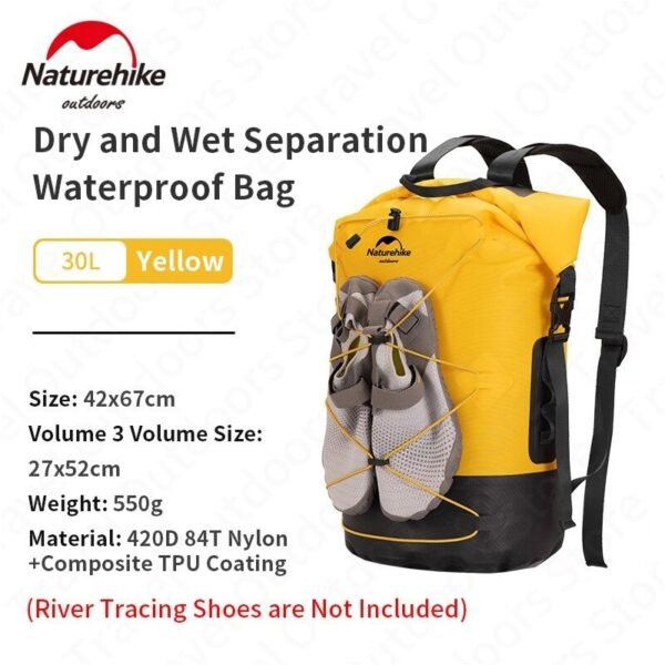 TB03 waterproof drybag Naturehike NH21FSB04 terbuat dari bahan nylon dan TPU coating, ringan, kuat, tidak mudah sobek dan mudah untuk dibersihkan. Cocok digunakan saat kegiatan outdoor karena melindungi barang anda dari air dan tahan basah. Dilengkapi dengan strap bagian depan yang bisa digunakan untuk tempat sepatu. Anda bisa mendapatkan drybag naturehike di Erjee Camping Store Bli.