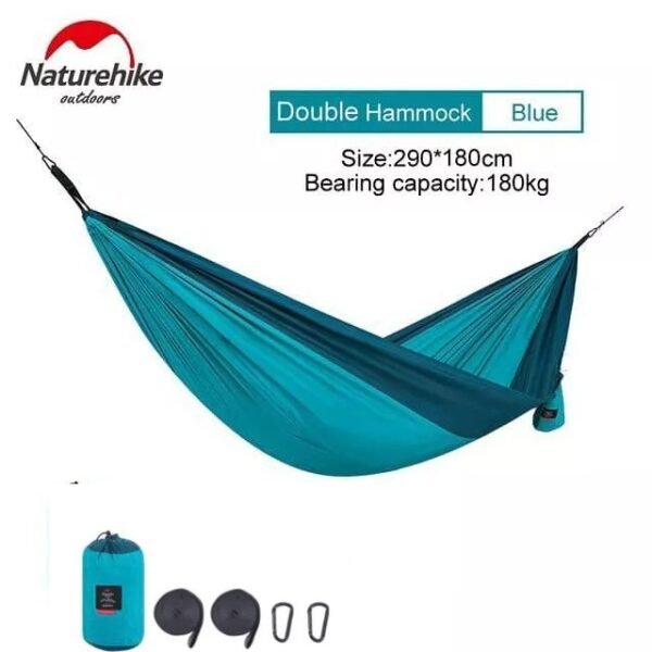 Ultralight swing hammock double Naturehike NH21DC011 terbuat dari bahan polyester pongee dan dapat digunakan untuk kapasitas hingga dua orang serta dapat menopang beban hingga 400kg. Hammcok ini ringan, kuat, dan tidak mudah sobek. Anda bisa mendapatkan produk ini di Erjee Camping Store Bali.