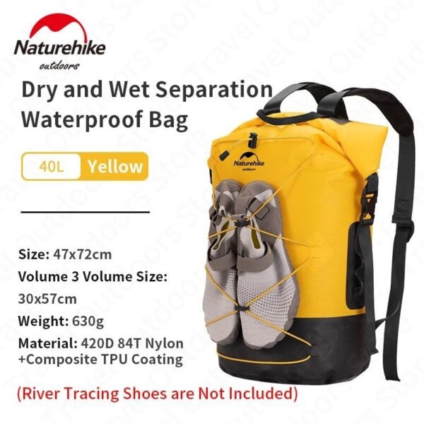 TB03 waterproof drybag Naturehike NH21FSB04 terbuat dari bahan nylon dan TPU coating, ringan, kuat, tidak mudah sobek dan mudah untuk dibersihkan. Cocok digunakan saat kegiatan outdoor karena melindungi barang anda dari air dan tahan basah. Dilengkapi dengan strap bagian depan yang bisa digunakan untuk tempat sepatu. Anda bisa mendapatkan drybag naturehike di Erjee Camping Store Bli.