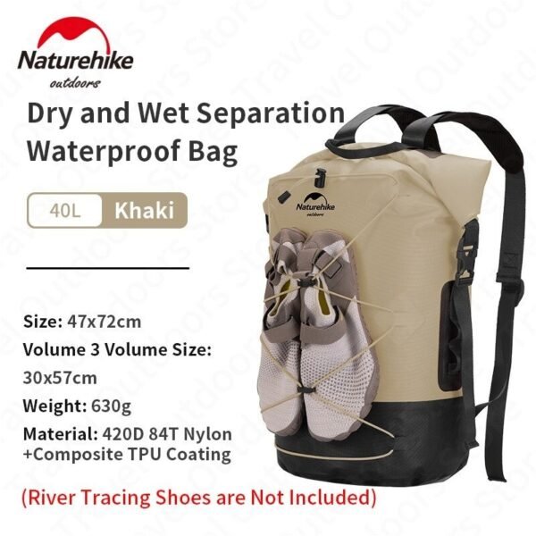 TB03 waterproof drybag Naturehike NH21FSB04 terbuat dari bahan nylon dan TPU coating, ringan, kuat, tidak mudah sobek dan mudah untuk dibersihkan. Cocok digunakan saat kegiatan outdoor karena melindungi barang anda dari air dan tahan basah. Dilengkapi dengan strap bagian depan yang bisa digunakan untuk tempat sepatu. Anda bisa mendapatkan drybag naturehike di Erjee Camping Store Bli.