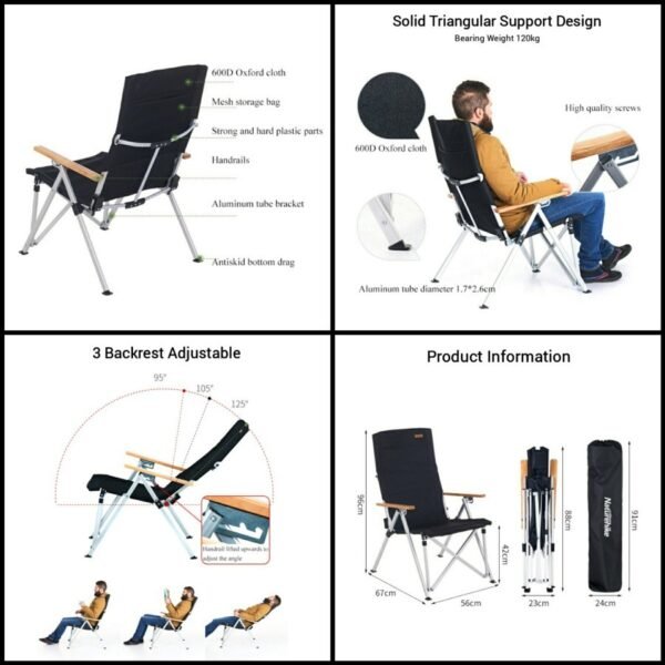 Naturehike Folding and Lying Chair NH17T003-Y terbuat dari bahan aluminium alloy. Kursi lipat ini dapat dimiringkan hingga 125 derajat, sehingga kamu dapat tidur dengan nyaman di kursi. Kain yang digunakan berbahan 600D oxford cloth yang kuat dan mudah dibersihkan. Kursi lipat ini portable, mudah dibawa kemana-mana karena include dengan tas penyimpanan. Anda bisa mendapatkan kursi lipat ini di Erjee Camping Store, toko camping terlengkap di Bali.