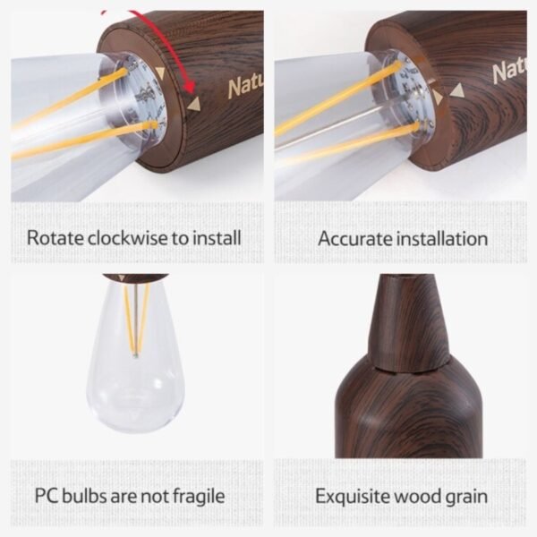 LED outdoor light wood grain bubble lamp USB type Naturehike NH21ZM002 memiliki desain yang retro dan minimalist, dapat digunakan hingga 12 jam dan membutuhkan waktu 3-4 jam untuk mencharger. Anda bisa mendapatkan lampu ini di Erjee Camping Store Bali.