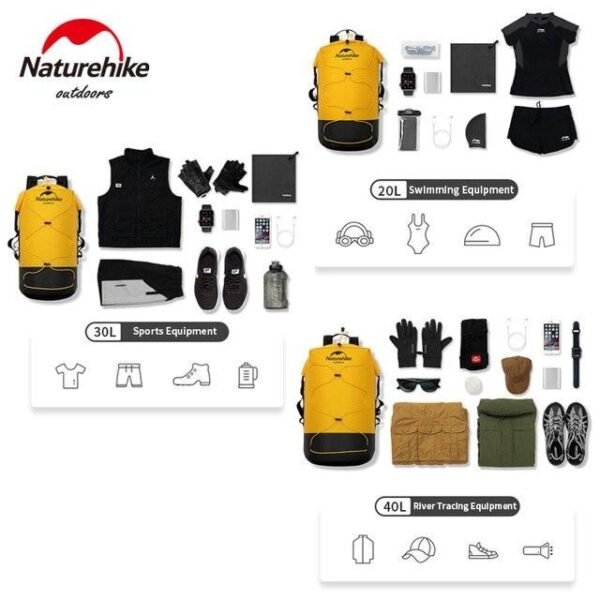 TB03 waterproof drybag Naturehike NH21FSB04 terbuat dari bahan nylon dan TPU coating, ringan, kuat, tidak mudah sobek dan mudah untuk dibersihkan. Cocok digunakan saat kegiatan outdoor karena melindungi barang anda dari air dan tahan basah. Dilengkapi dengan strap bagian depan yang bisa digunakan untuk tempat sepatu. Anda bisa mendapatkan drybag naturehike di Erjee Camping Store Bli.