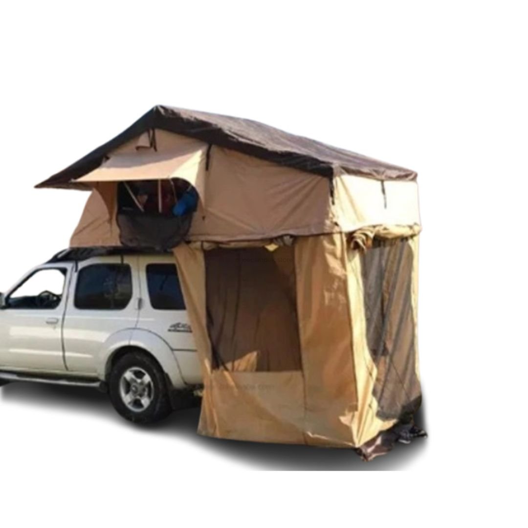 Roof Top Tent Car L190 warna khaki terbuat dari bahan yang premium dan dapat digunakan untuk kapasitas dua orang. Tenda ini bisa anda dapatkan di Erjee Camping Store, toko camping terlengkap di Bali