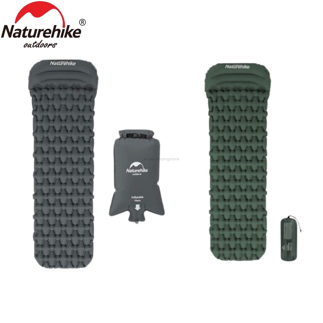 FC-12 single sleeping pad with pillow Naturehike NH19Z012-P terbuat dari bahan nylon dan TPU coating sehingga matras waterproof dan anti air, double layer dan dibuat dengan desain rhombic trachea membuat sirkulasi udara yang bagus sehingga anda nyaman saat tidur. Anda bisa mendapatkan MATRAS FC-12 di Erjee Camping Store Bali.