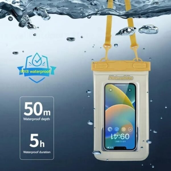 Phone case waterproof, tas untuk hp yang anti air, cocok digunakan saat musim hujan, traveling, dan saat kegiatan di air. Dibuat dengan bahan yang premium, case waterproof ini sudah touch screen, telfon dan dapat digunakan untuk photography. Dapat digunakan di dalam air 50 meter dengan waktu 5 jam. Anda bisa mendapatkan tas hp naturehike di Erjee Camping Store, toko alat outdoor di Bali.